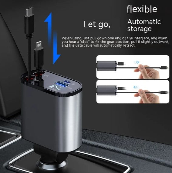 4 IN 1 Retractable Car Charger for Mobile Phone