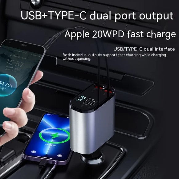 4 IN 1 Retractable Car Charger for Mobile Phone